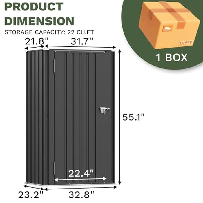 Patiowell 22 Cuft Outdoor Storage Cabinet, Metal Storage Shed with Lockable Door, Indoor Outdoor Vertical Waterproof Tool Shed Without Adjustable Shelves for Patio Garden Backyard, Black by Patiowell - Image 2