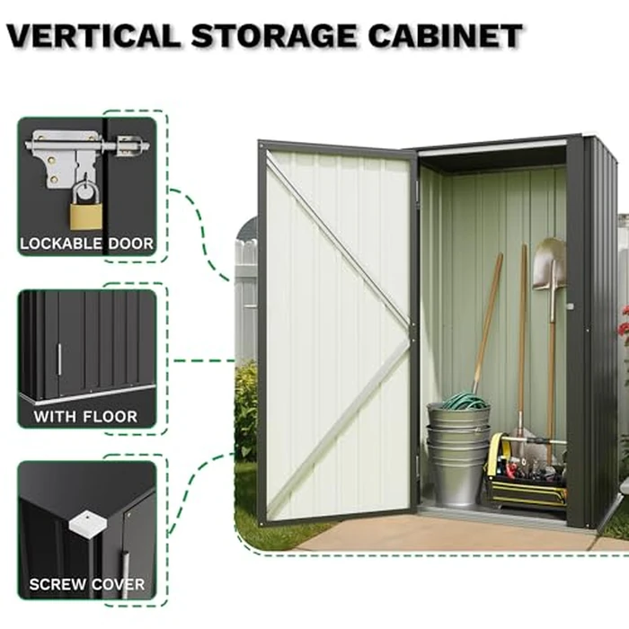 Patiowell 22 Cuft Outdoor Storage Cabinet, Metal Storage Shed with Lockable Door, Indoor Outdoor Vertical Waterproof Tool Shed Without Adjustable Shelves for Patio Garden Backyard, Black by Patiowell - Image 3