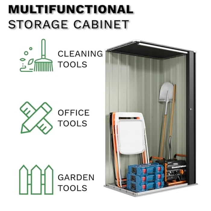 Patiowell 22 Cuft Outdoor Storage Cabinet, Metal Storage Shed with Lockable Door, Indoor Outdoor Vertical Waterproof Tool Shed Without Adjustable Shelves for Patio Garden Backyard, Black by Patiowell - Image 4