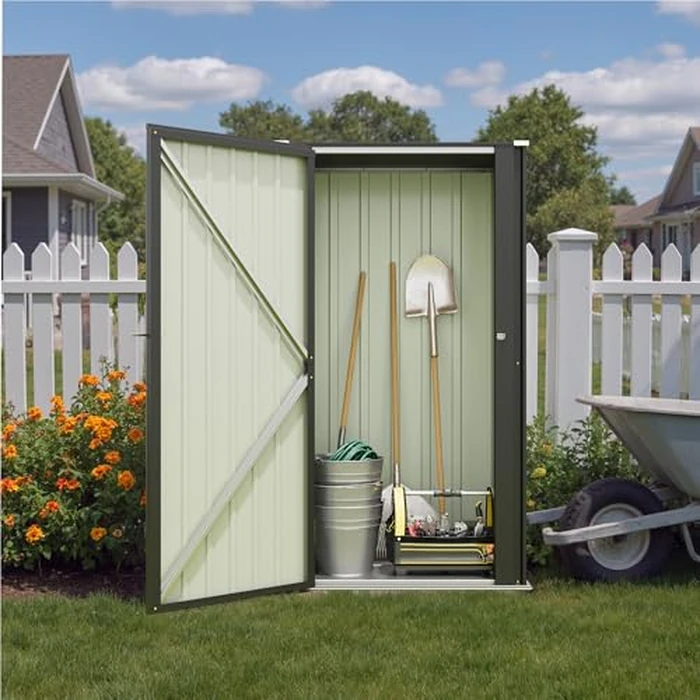 Patiowell 22 Cuft Outdoor Storage Cabinet, Metal Storage Shed with Lockable Door, Indoor Outdoor Vertical Waterproof Tool Shed Without Adjustable Shelves for Patio Garden Backyard, Black by Patiowell - Image 6