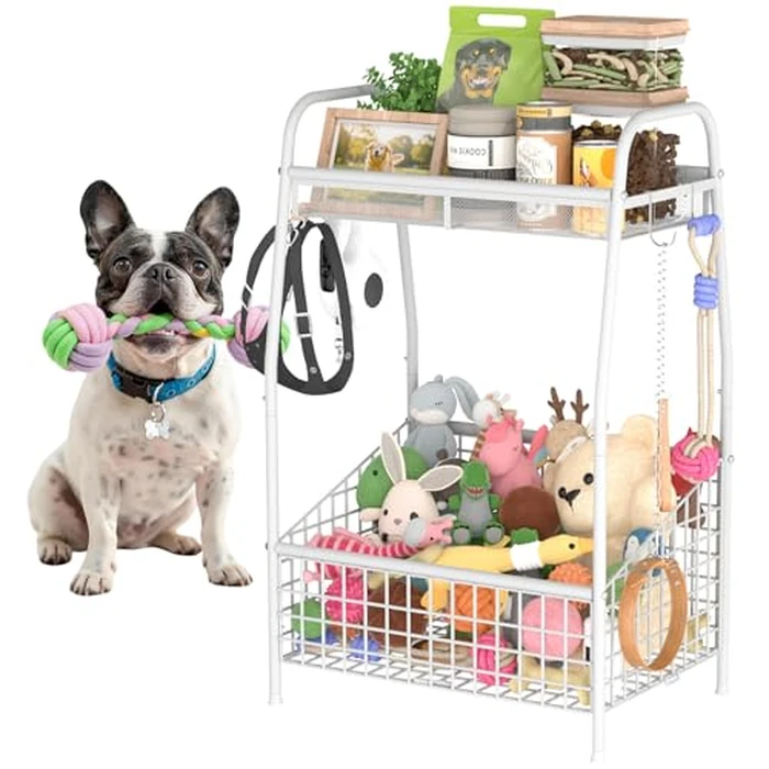 Kaiferty Indestructible Medium Dog Toy basket, Toy Box for Dogs,Pet Toys Bin Dog Metal Wire Basket for Toys, Food Storage, Storage Organizer Chest Storage, Toy Box for Living Room Area (White) by Kaiferty - Image 1