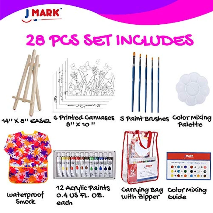 J MARK Kids' Acrylic Painting Kit - Unicorn Castle Theme, 28-Piece Set with Easel, Canvases, Brushes & More, Ages 4-12 by J MARK - Image 2