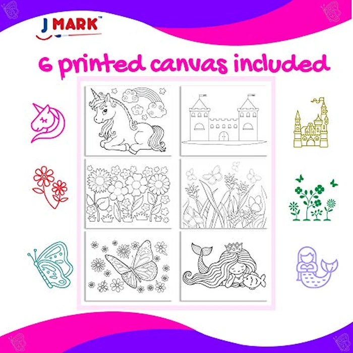 J MARK Kids' Acrylic Painting Kit - Unicorn Castle Theme, 28-Piece Set with Easel, Canvases, Brushes & More, Ages 4-12 by J MARK - Image 3