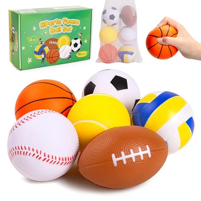Innotoys Balls for Toddlers Babies, Soft Baby Toys, 6 Pack 3.5" Foam Balls Kids Sports Set, Small Soccer Basketball Baseball Football Volleyball Tennis, Indoor Outdoor Toys Games Gifts for Boys Girls by Innotoys - Image 1