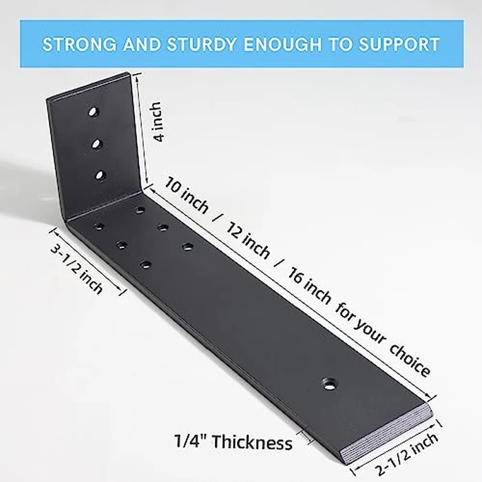 WEKIS 10 Inch Countertop Support Bracket, 3 Pack Solid Iron Steel Heavy Duty Hidden Floating L Shelf Brackets 1/4 Inch Thick, Shelving Support Metal Hardware for Mantel Granite Countertop by WEKIS - Image 2