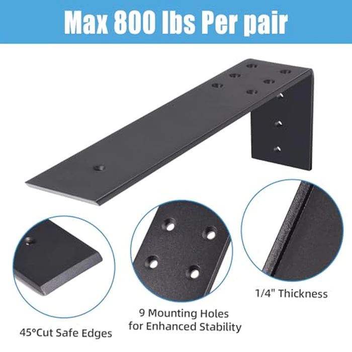 WEKIS 10 Inch Countertop Support Bracket, 3 Pack Solid Iron Steel Heavy Duty Hidden Floating L Shelf Brackets 1/4 Inch Thick, Shelving Support Metal Hardware for Mantel Granite Countertop by WEKIS - Image 3