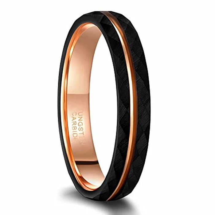 Frank S.Burton 4mm Tungsen Rings for Women Men Black and Rose Gold Plated Thin Stacking Rings Hammered Matte Finished Engagement Wedding Bands Comfort Fit Size 10 by Frank S.Burton - Used - Very Good condition