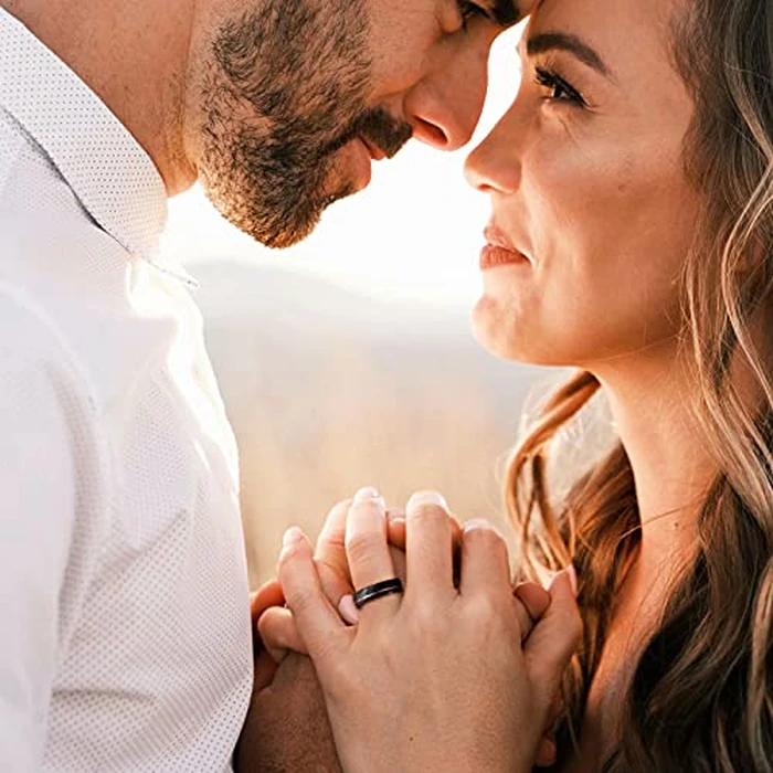 Frank S.Burton 4mm Tungsen Rings for Women Men Black and Rose Gold Plated Thin Stacking Rings Hammered Matte Finished Engagement Wedding Bands Comfort Fit Size 10 by Frank S.Burton - Image 5