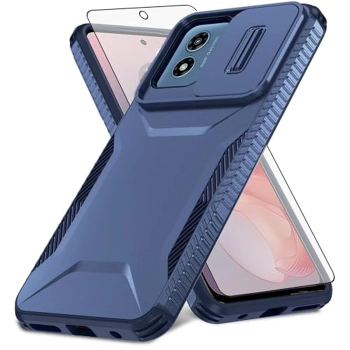 Asuwish Phone Case for Motorola Moto G Play 2024 4G with Tempered Glass Screen Protector and Slide Camera Cover Hybrid Shockproof Protective Slim Hard Rugged Cell XT2413V XT2413-1 64GB Women Men Blue by Asuwish - Used - Like New condition