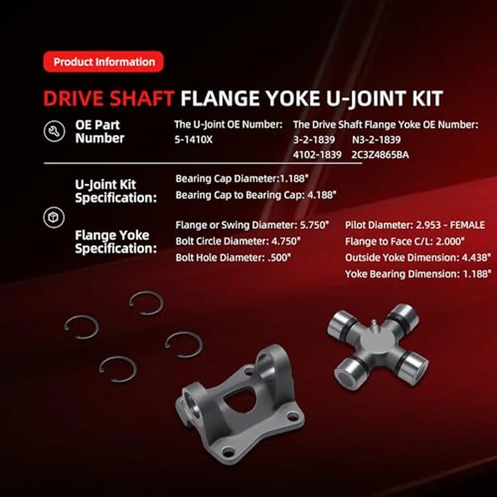 KeleHD 3-2-1839 Drive Shaft Flange Yoke 5-1410X U-Joint Kit 1410/SPL36 Series for Ford F-250 2002-2017, for F-350 2003-2017 by KeleHD - Image 3