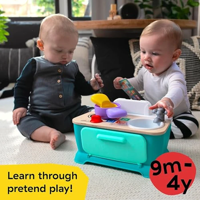 Baby Einstein + Hape Magic Touch Kitchen Play Toy Cooking Stove Set with Real Sounds and Music, Fine Motor Skill Development, Ages 1, 2, 3, 4+ by Baby Einstein - Image 3