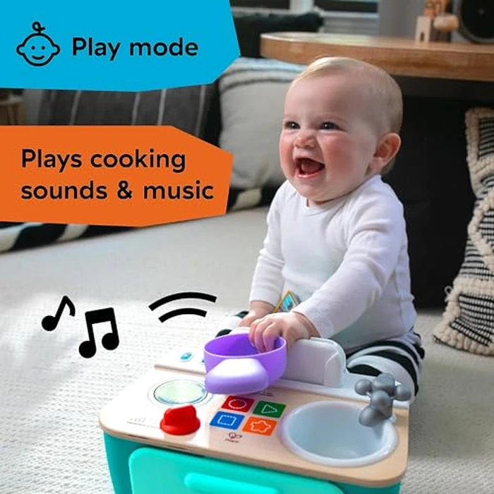 Baby Einstein + Hape Magic Touch Kitchen Play Toy Cooking Stove Set with Real Sounds and Music, Fine Motor Skill Development, Ages 1, 2, 3, 4+ by Baby Einstein - Image 4