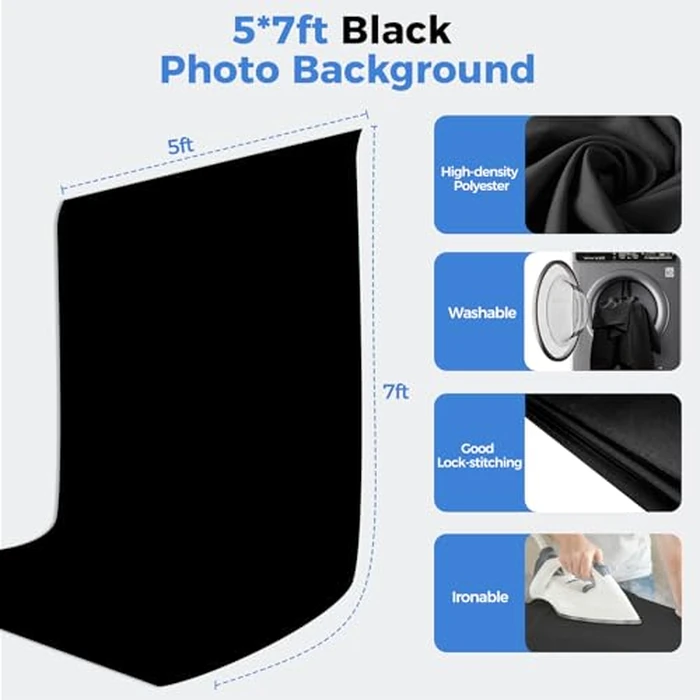 EMART Black Photo Backdrop with Stand Kit 6.5x5ft, Photography Black Background Screen with Portable T-Shape Support and 5 Clamps for Video Recording, Meetings, Self Tape by EMART - Image 5