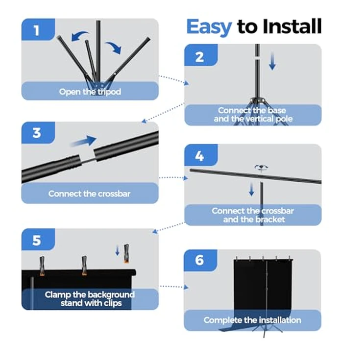 EMART Black Photo Backdrop with Stand Kit 6.5x5ft, Photography Black Background Screen with Portable T-Shape Support and 5 Clamps for Video Recording, Meetings, Self Tape by EMART - Image 7