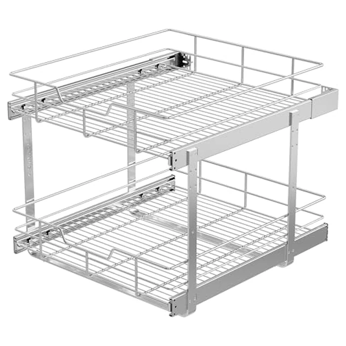 2 Tier Pull Out Cabinet Organizer 20" W X 22" D, Slide Out Drawers For Kitchen Cabinets, Pull Out Drawers For Cabinets Capacity Heavy Duty Caddy, Cabinet Pullout Shelves Chrome-Plated,Bathroom Pantry by STORKING - Used - Very Good condition