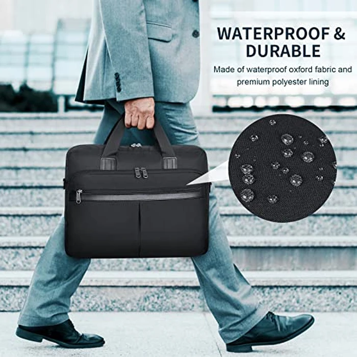 Laptop Bag 17 Inch Waterproof Briefcase for Men Large Laptop Carrying Case Computer Messenger Bag for Work Business Travel, Black by RAINSMORE - Image 3