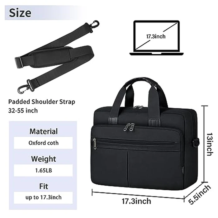 Laptop Bag 17 Inch Waterproof Briefcase for Men Large Laptop Carrying Case Computer Messenger Bag for Work Business Travel, Black by RAINSMORE - Image 5