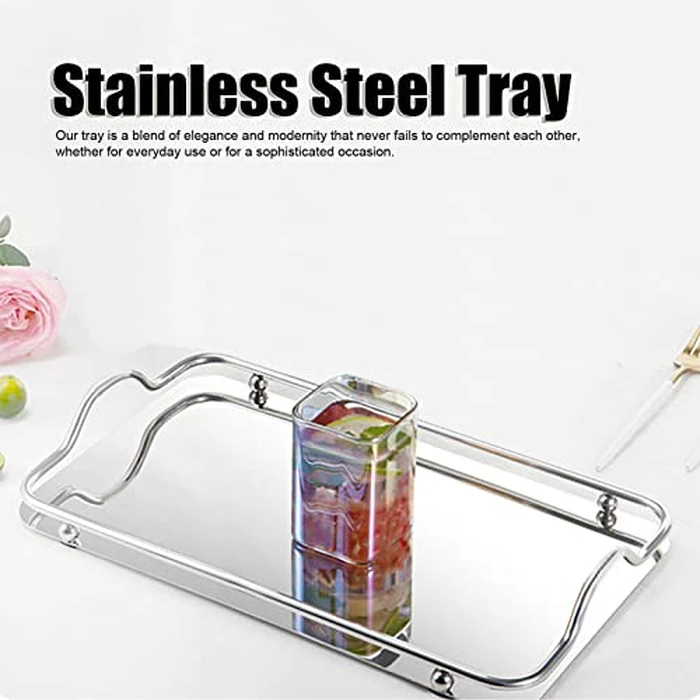 Silver Tray, Stainless Steel Large Rectangle Tray for Home, Living Room, and Commercial Use for Serving Coffee, Water Cups, and Fruits by CHEOTIME - Image 3