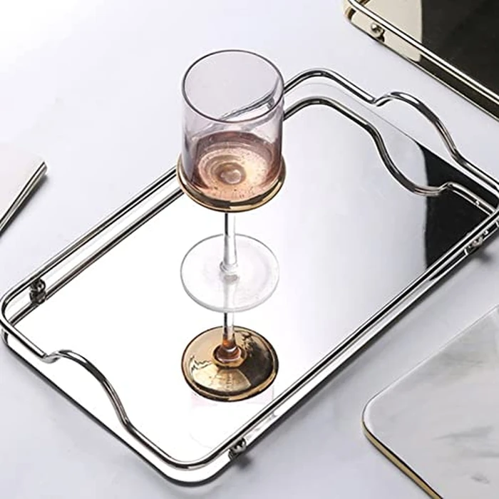 Silver Tray, Stainless Steel Large Rectangle Tray for Home, Living Room, and Commercial Use for Serving Coffee, Water Cups, and Fruits by CHEOTIME - Image 4
