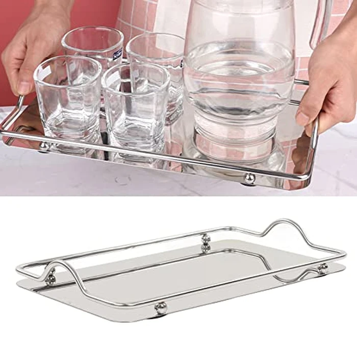 Silver Tray, Stainless Steel Large Rectangle Tray for Home, Living Room, and Commercial Use for Serving Coffee, Water Cups, and Fruits by CHEOTIME - Image 5