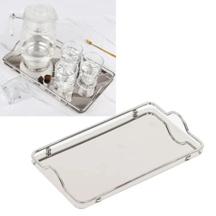 Silver Tray, Stainless Steel Large Rectangle Tray for Home, Living Room, and Commercial Use for Serving Coffee, Water Cups, and Fruits by CHEOTIME - Image 6