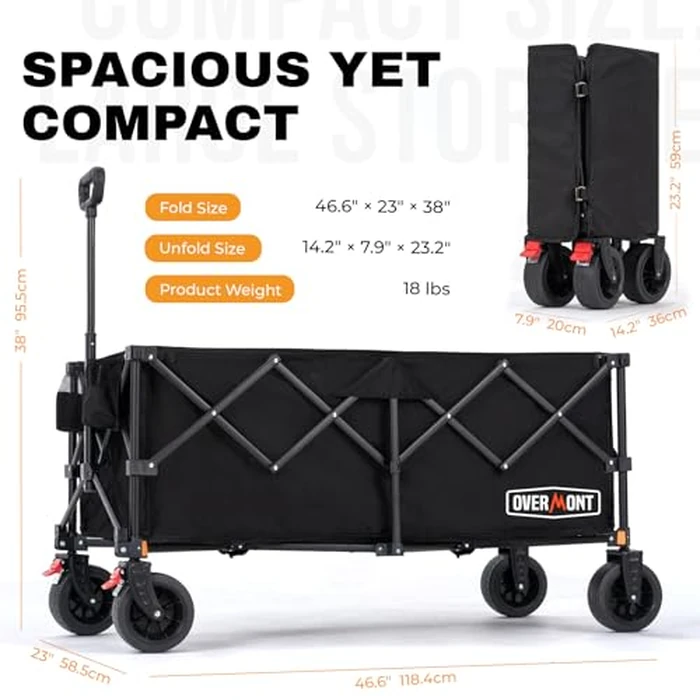 Overmont 46.6" L Extended Collapsible Wagon Cart - 440LBS Heavy Duty Foldable Beach Wagon with Big All-Terrain Wheels - Portable Folding Utility Wagon for Camping Sports Grocery Garden Shopping by OVERMONT - Image 3