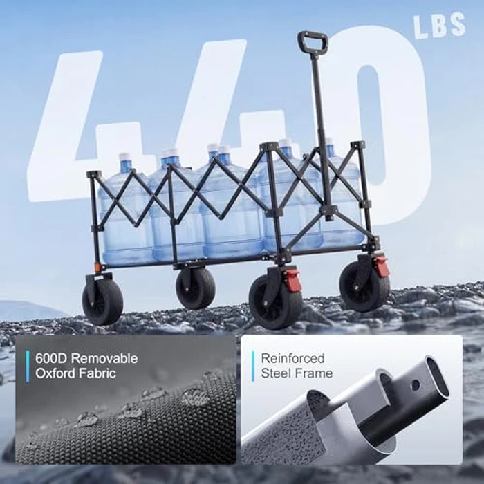 Overmont 46.6" L Extended Collapsible Wagon Cart - 440LBS Heavy Duty Foldable Beach Wagon with Big All-Terrain Wheels - Portable Folding Utility Wagon for Camping Sports Grocery Garden Shopping by OVERMONT - Image 4