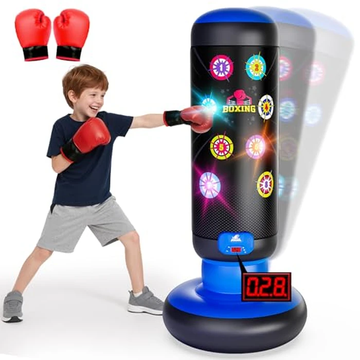 HopeRock Punching Bag for Kids, Boxing Set with Scoring, Light, Music, 4 Game Modes, Inflatable Boxing Bag with Gloves, Birthday Gifts Toys for 4-8-12 Years Old Boys by HopeRock - Used - Good condition