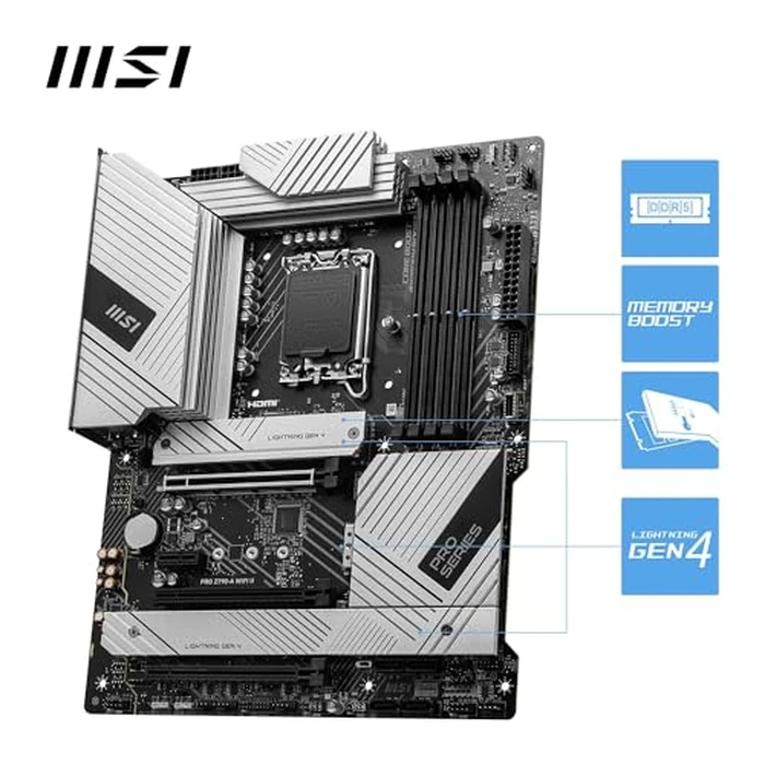 MSI PRO Z790-A WiFi II Motherboard, ATX - Supports Intel Core 14th, 13th & 12th Gen Processors, LGA 1700-80A SPS VRM, DDR5 Memory Boost 7800+MT/s/OC, PCIe 5.0 x16, 4 x M.2 Gen4, Wi-Fi 6E, 2.5G LAN by msi - Image 3