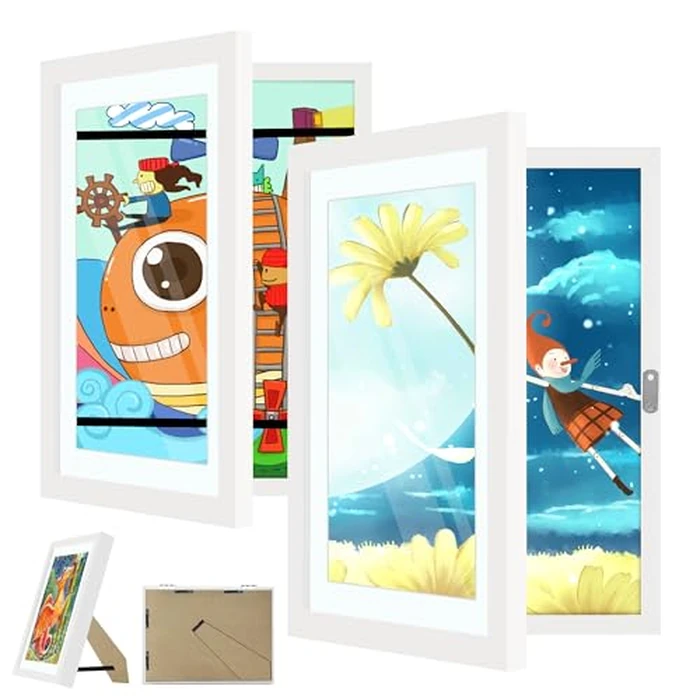2 Pack Kids Art Frame, 8.5x11 Front Opening Kids Artwork Frames Changeable, Chind Artwork Display Storage Frame for 3D Picture Crafts, Children Drawing Hanging Art, Holds 50-100 Pcs (White) by G4S3 - Used - Acceptable condition - CA$16.28