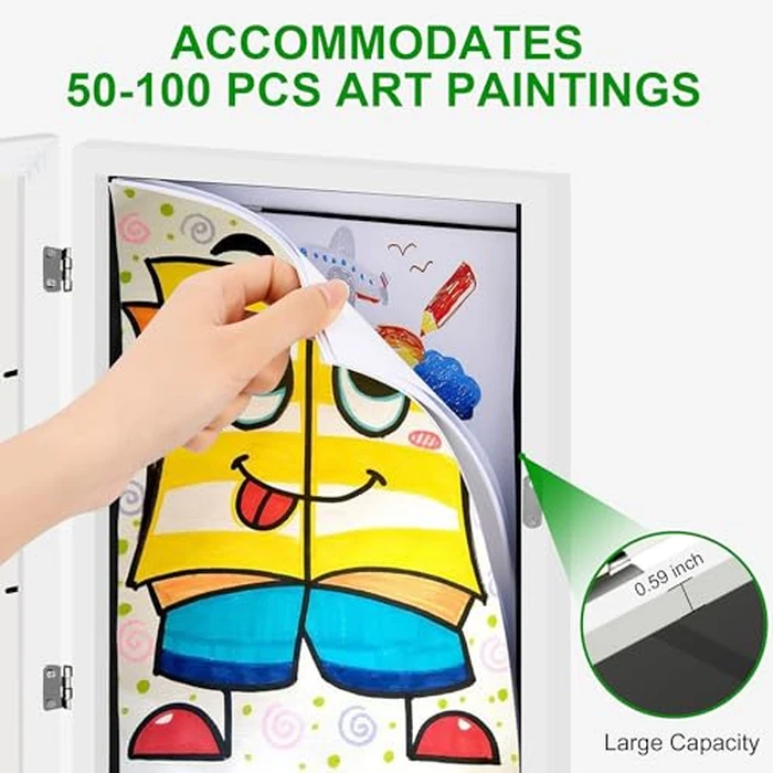 2 Pack Kids Art Frame, 8.5x11 Front Opening Kids Artwork Frames Changeable, Chind Artwork Display Storage Frame for 3D Picture Crafts, Children Drawing Hanging Art, Holds 50-100 Pcs (White) by G4S3 - Image 6