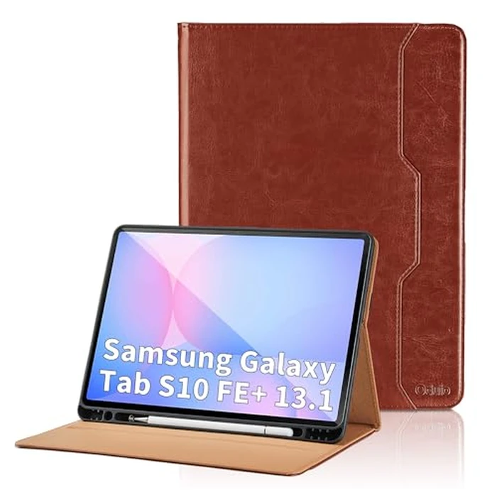 Case for Samsung Galaxy Tab S10 FE Plus 13-Inch 2025 - Model SM-X620/SM-X626B with S Pen Holder and Pocket, PU Leather Business Folio Stand Cover for Galaxy S10 FE+, Brown by Oduio - Used - Very Good condition - CA$13.24