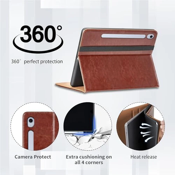 Case for Samsung Galaxy Tab S10 FE Plus 13-Inch 2025 - Model SM-X620/SM-X626B with S Pen Holder and Pocket, PU Leather Business Folio Stand Cover for Galaxy S10 FE+, Brown by Oduio - Image 3