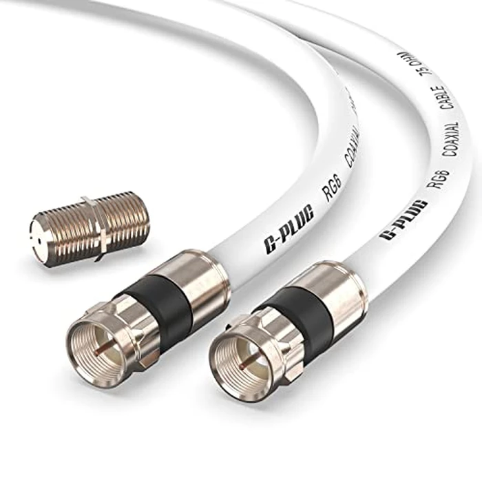 G-PLUG 20FT RG6 Coaxial Cable Connectors Set - High-Speed Internet, Broadband, Digital TV Aerial, Satellite Extension - Weather-Sealed Double Rubber O-Ring and Compression Connectors - White by G-PLUG - Used - Good condition - CA$19.20