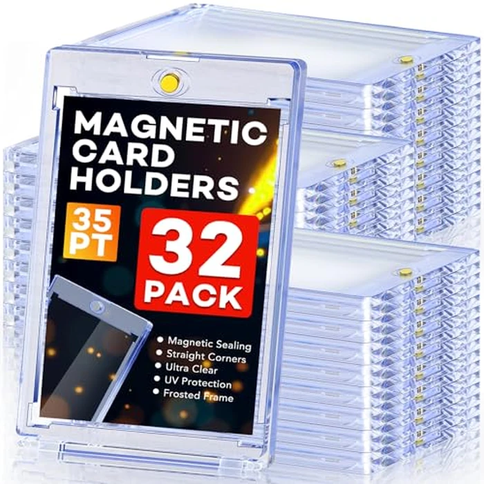 32ct Magnetic Card Holders, 35pt One Touch Card Holder, U-V Protection Hard Plastic Case for Trading Cards, Display Case for Sports, Baseball, Football, Game Cards by ZENOWICK - Used - Like New condition