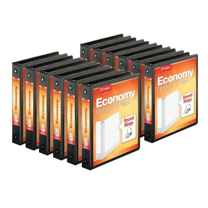 Cardinal Economy 3-Ring Binders, 1.5", Round Rings, Holds 350 Sheets, ClearVue Presentation View, Non-Stick, Black, Carton of 12 (90630) by Cardinal - Used - Acceptable condition - CA$21.48