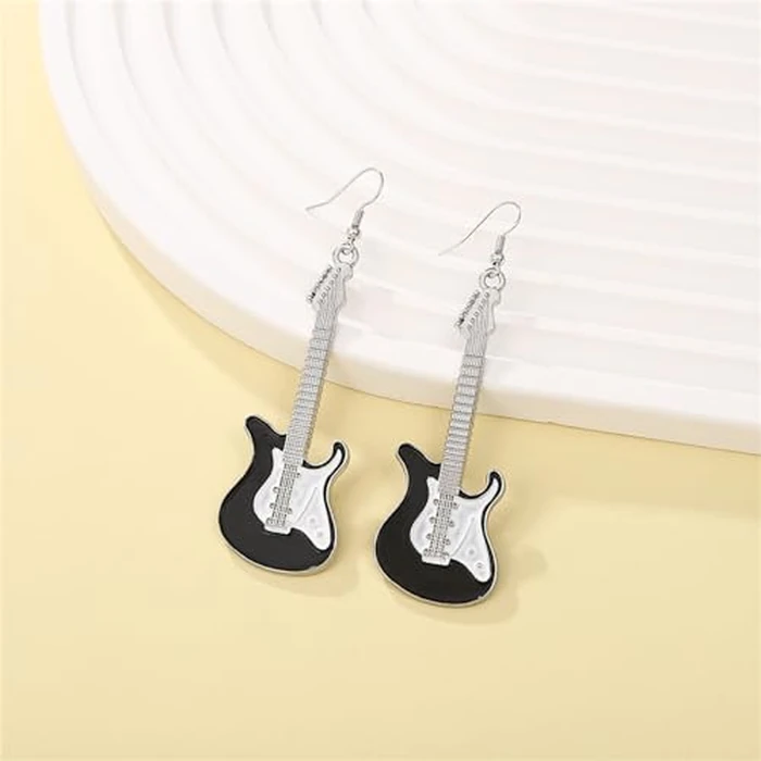 Dreuyet Guitar Music Earrings Necklace Y2k Jewelry Set for Women Bass Electric Guitar Drop Dangle Earrings Chic Rock Music Lovers Teacher Singer Concert Party Rock and Roll Accessories (Black) by Dreuyet - Image 3