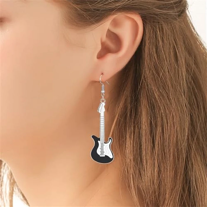 Dreuyet Guitar Music Earrings Necklace Y2k Jewelry Set for Women Bass Electric Guitar Drop Dangle Earrings Chic Rock Music Lovers Teacher Singer Concert Party Rock and Roll Accessories (Black) by Dreuyet - Image 5
