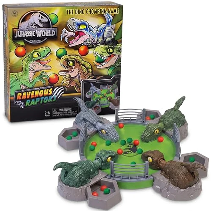 Jurassic World Ravenous Raptors Board Game- Dino Chomping Board Games for Kids, Interactive Dinosaur Game w/Snack Balls, Play Arena & Raptors, Easy Play, Durable Design, for Kids Ages 4+ by Captivz - Used - Like New condition