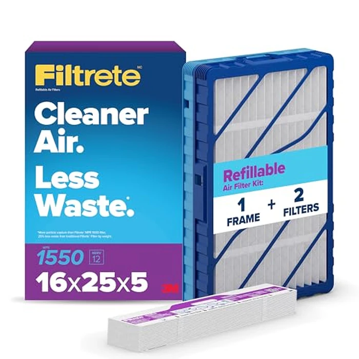 Filtrete 16x25x5 Refillable Air Filter Kit, MPR 1550, MERV 12, Contains 1 Reusable Air Filter Frame & 2 Air Filters by Filtrete - Used - Very Good condition