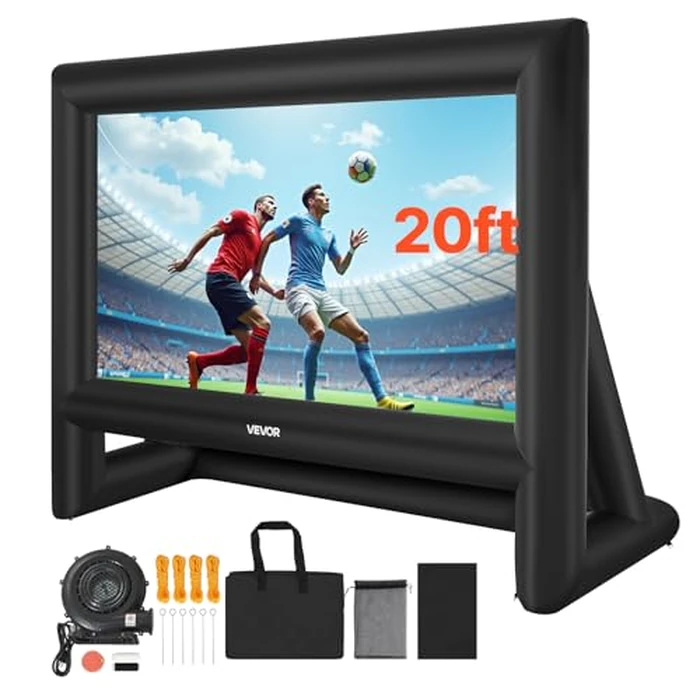 VEVOR 20 ft Inflatable Movie Screen, 600D Washable Inflatable Projector Screen with Portable Storage Bag, 16:9 Easy Set Up Movie Projection for Outdoor Backyard, Home Theater, Theme Party, Pool Fun by VEVOR - Used - Very Good condition - CA$137.35