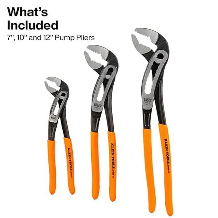 Klein Tools D5053KIT 3-Piece Classic Klaw Pump Pliers Set, 7-Inch, 10-Inch, and 12-Inch Pump Pliers, Compact Design with V-Jaw and Hardened Teeth for Maximum Torque by KLEIN TOOLS - Image 2