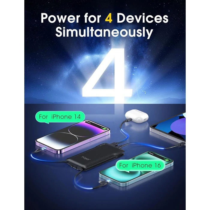 TG90 degrees Z53 10000mAh 4-Port Power Bank - White by TG90 degrees - Image 3