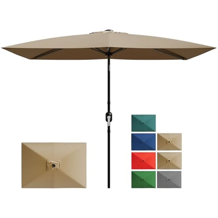 Garvee 10' x 6.5' Rectangular Patio Umbrella, Outdoor Table Umbrella with Crank and Push Button Tilt, Market Umbrella Sun Umbrella with 6 Sturdy Ribs Tilt for Garden, Deck, Lawn, Pool -Tan by Garvee - Used - Very Good condition