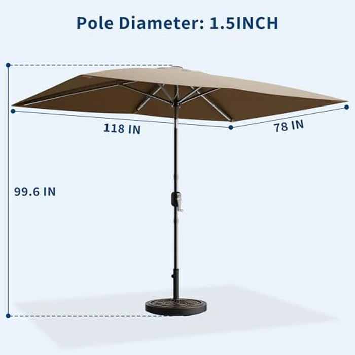 Garvee 10' x 6.5' Rectangular Patio Umbrella, Outdoor Table Umbrella with Crank and Push Button Tilt, Market Umbrella Sun Umbrella with 6 Sturdy Ribs Tilt for Garden, Deck, Lawn, Pool -Tan by Garvee - Image 3
