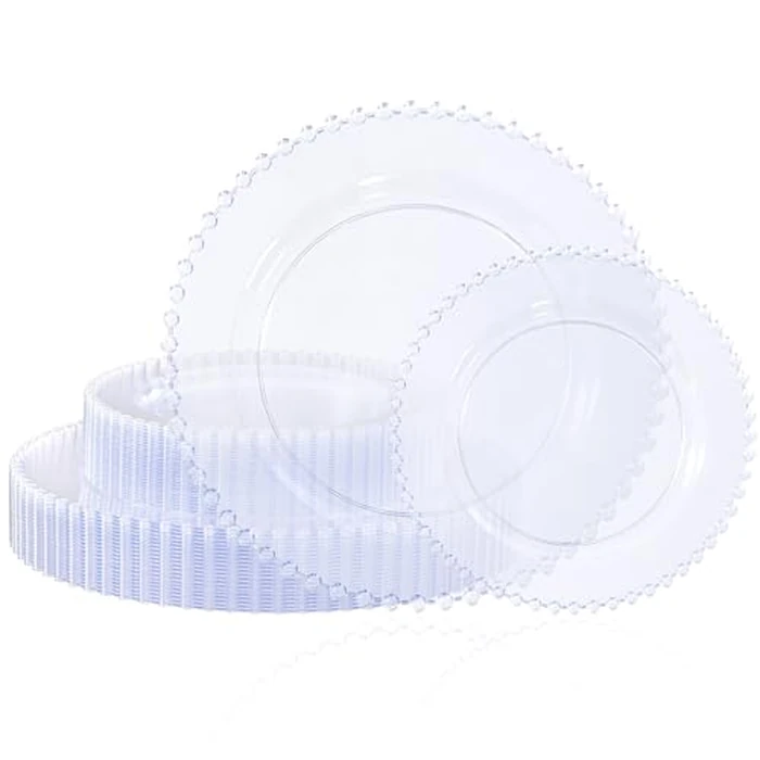U-QE 60PCS Clear Plastic Plates - Fancy Beaded Plates Disposable Heavy Duty - Premium Hard Plastic Plate for Party, Wedding & Birthday Including 30 Dinner10 & 30 Dessert Plate 7" by U-QE - Used - Very Good condition - US$26.35