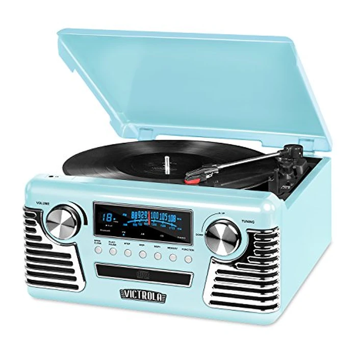 Victrola Haley Retro Bluetooth Record Player & Multimedia Center with Built-in Speakers - 3-Speed Turntable, CD Player, AM/FM Radio, 3.5mm Aux-In, Wireless Music Streaming, Teal by Victrola - Image 1