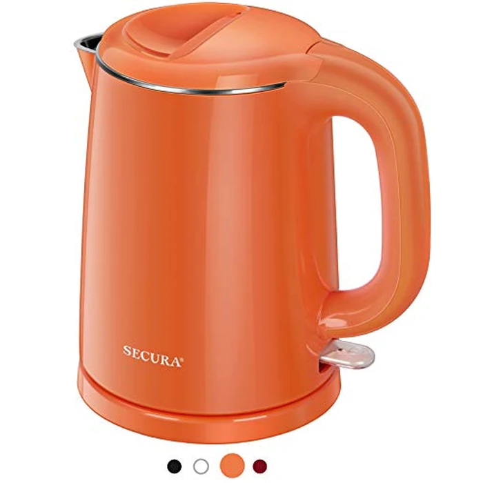 Secura Stainless Steel Double Wall Electric Kettle Water Heater for Tea Coffee w/Auto Shut-Off and Boil-Dry Protection, 1.0L (Orange) SWK-1001DO/HB-K012 by Secura - Used - Very Good condition - CA$29.67