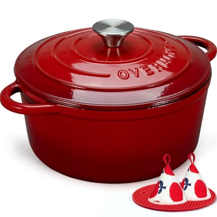 Overmont Enameled Cast Iron Dutch Oven - 4.5QT Cookware with Cookbook Cotton Heat-resistant Caps - Heavy-Duty Enamel Pot with Lid for Braising Stews Roasting Bread Baking by OVERMONT - Used - Very Good condition - CA$54.18