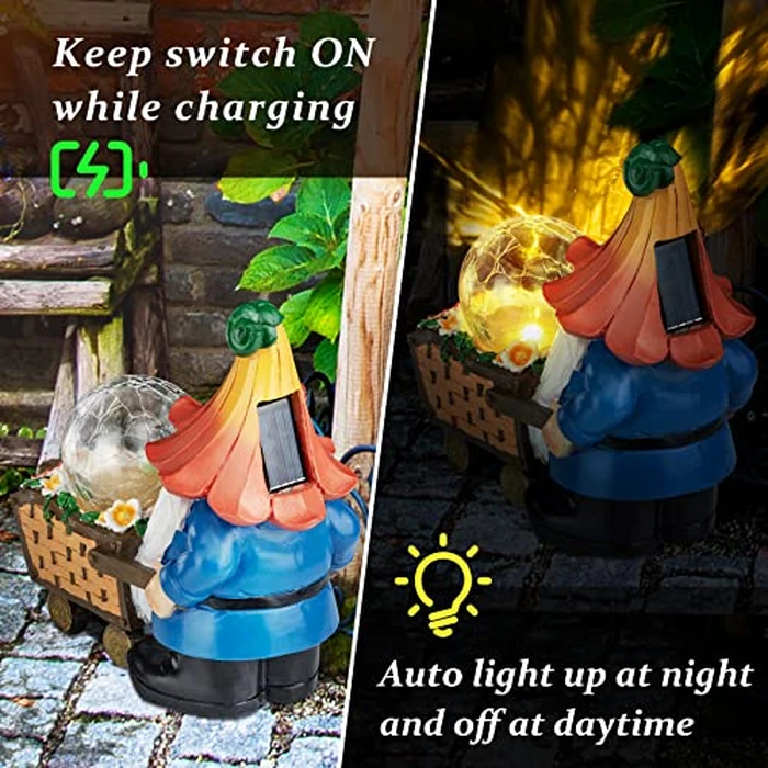 Grovind Garden Gnomes Outdoor Decorations Solar Gnome Statues, Funny Gnome Decor Holding Magic Orb with LED Lights, Gnomes Decoration Clearance for Patio Lawn Gifts by Grovind - Image 3